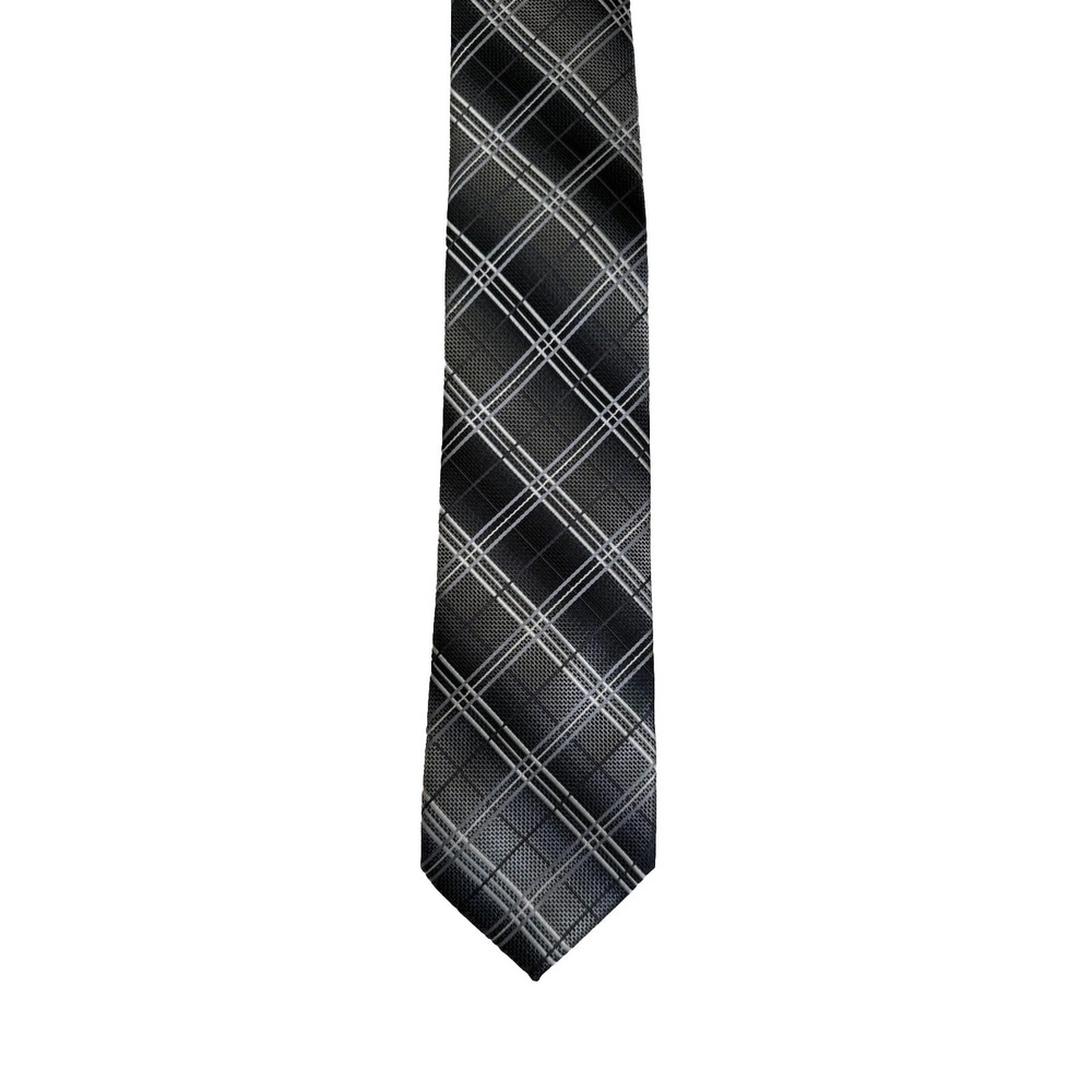 Bergamo New York Men's Plaid‎ Check Tie Blue / Black / White 58"